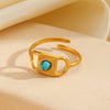 Wholesale Ladies Stainless Steel Geometric Turquoise Open Ring With Electroplating