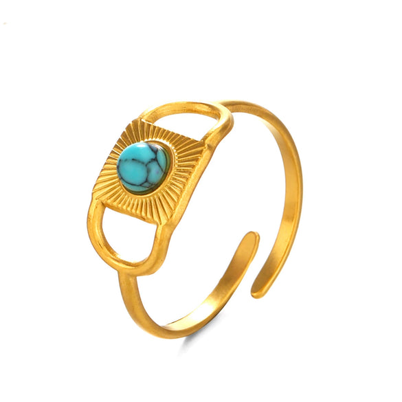 Wholesale Ladies Stainless Steel Geometric Turquoise Open Ring With Electroplating