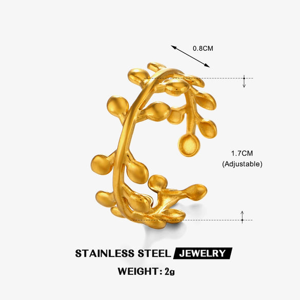 Wholesale Ladies Stainless Steel Gold Plated Geometric Leaf Opening Ring
