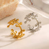 Wholesale Ladies Stainless Steel Gold Plated Geometric Leaf Opening Ring
