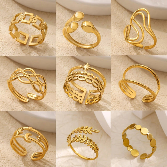 Wholesale Ladies Stainless Steel Gold Plated Geometric Multilayer Opening Cross Ring