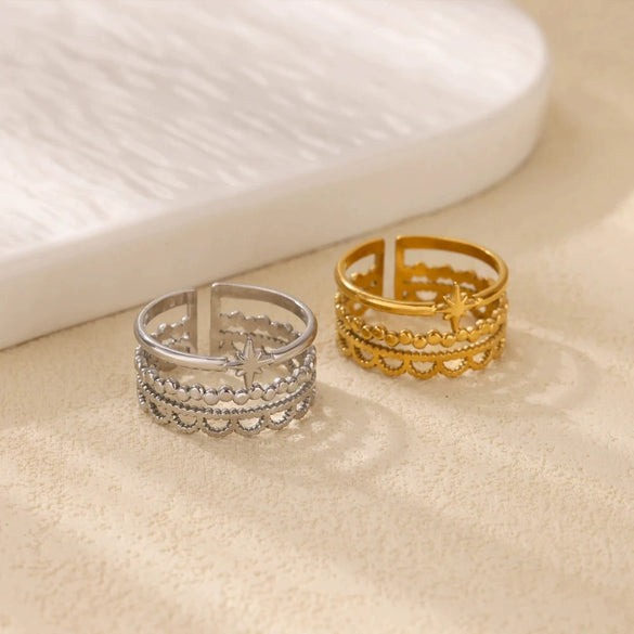 Wholesale Ladies Stainless Steel Gold Plated Geometric Multilayer Opening Cross Ring