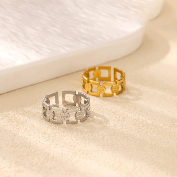Wholesale Ladies Stainless Steel Gold Plated Geometric Multilayer Opening Cross Ring