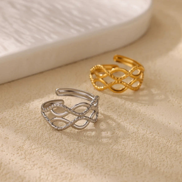 Wholesale Ladies Stainless Steel Gold Plated Geometric Multilayer Opening Cross Ring