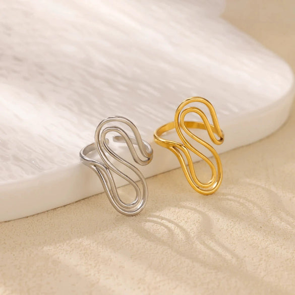 Wholesale Ladies Stainless Steel Gold Plated Geometric Multilayer Opening Cross Ring