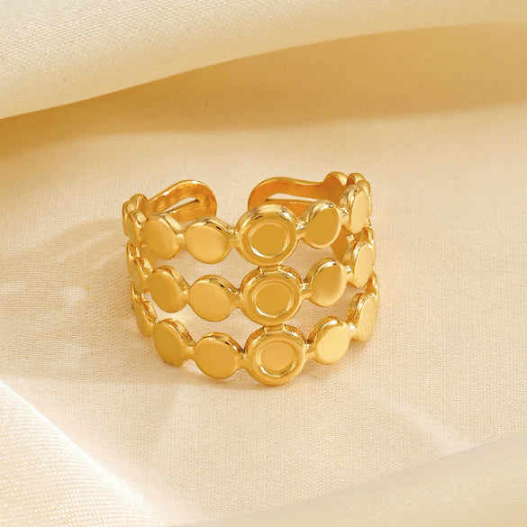 Wholesale Ladies Stainless Steel Gold Plated Geometric Round Opening Hip Hop Ring