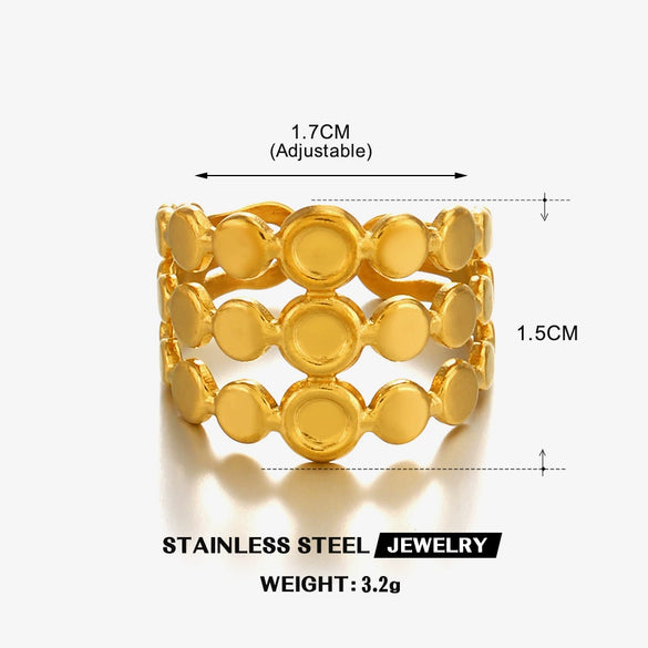 Wholesale Ladies Stainless Steel Gold Plated Geometric Round Opening Hip Hop Ring