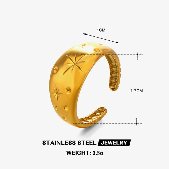 Wholesale Ladies Stainless Steel Gold Plated Star Shaped Retro Niche Design Ring