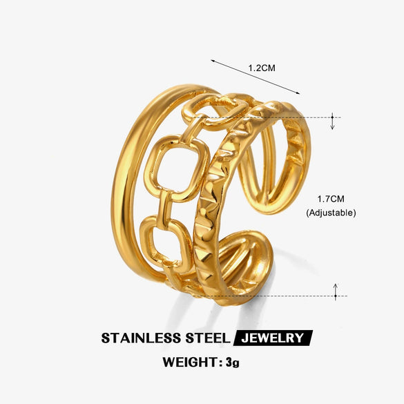 Wholesale Ladies Stainless Steel Goldplated Geometric Open Adjustable Ring