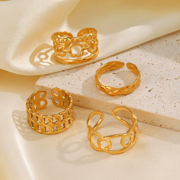 Wholesale Ladies Stainless Steel Goldplated Geometric Open Adjustable Ring