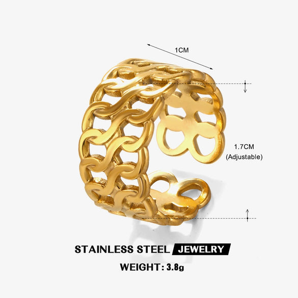 Wholesale Ladies Stainless Steel Goldplated Geometric Open Adjustable Ring