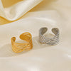 Wholesale Ladies' Stainless Steel Goldplated Geometric Open Ring With Line Cross Design And Electroplating Treatment