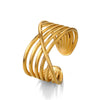 Wholesale Ladies' Stainless Steel Goldplated Geometric Open Ring With Line Cross Design And Electroplating Treatment