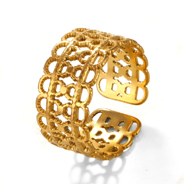 Wholesale Ladies Stainless Steel Goldplated Pattern Ring