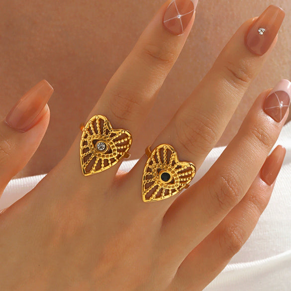 Wholesale Ladies Stainless Steel Heart Shape 18K Gold Plated Hollow Love Ring