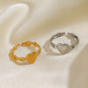 Wholesale Ladies Stainless Steel Heart Shaped Open Design Exaggerated Love Ring With 18K Gold Plated Electroplating