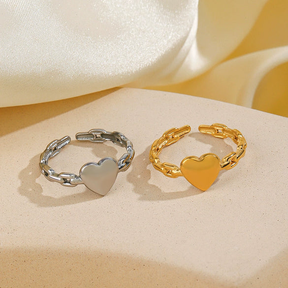 Wholesale Ladies Stainless Steel Heart Shaped Open Design Exaggerated Love Ring With 18K Gold Plated Electroplating