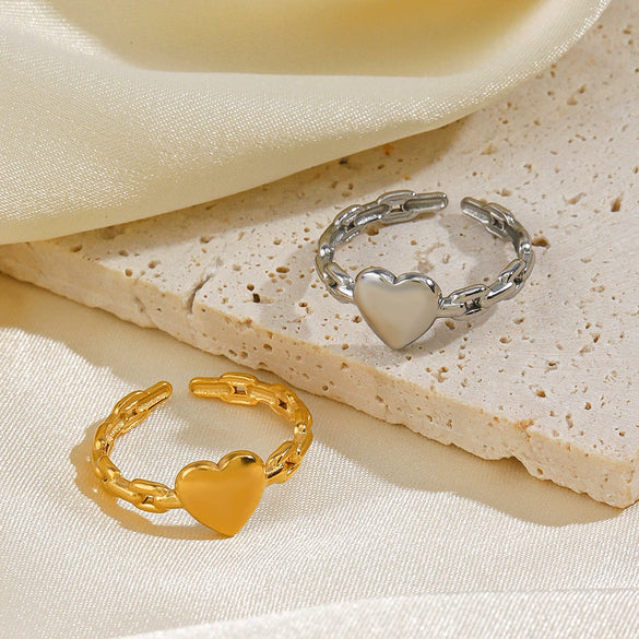 Wholesale Ladies Stainless Steel Heart Shaped Open Design Exaggerated Love Ring With 18K Gold Plated Electroplating