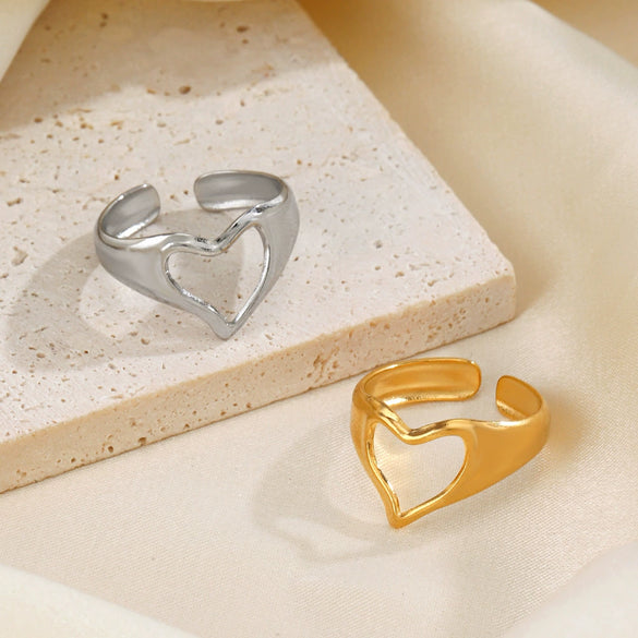 Wholesale Ladies Stainless Steel Heart Shaped Open Ring With Electroplating Design