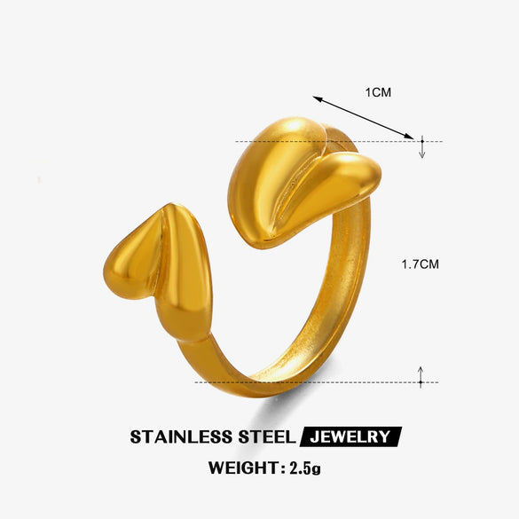 Wholesale Ladies Stainless Steel Heart Shaped Ring With 18K Gold Plated Electroplating Treatment