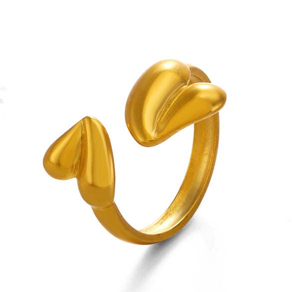 Wholesale Ladies Stainless Steel Heart Shaped Ring With 18K Gold Plated Electroplating Treatment