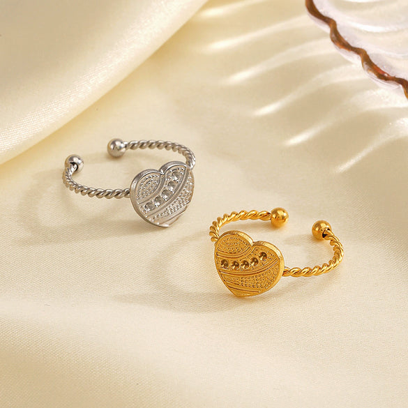 Wholesale Ladies Stainless Steel Heartshaped 18K Goldplated Ring