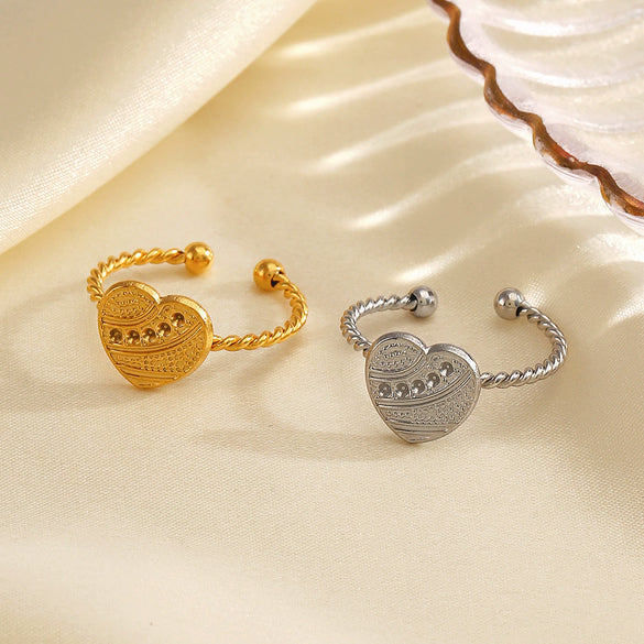 Wholesale Ladies Stainless Steel Heartshaped 18K Goldplated Ring