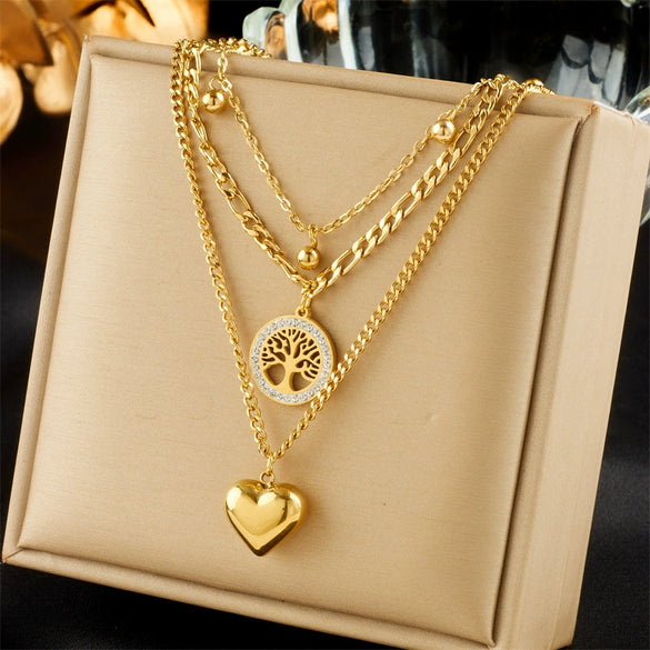 Wholesale Ladies Stainless Steel Heartshaped Pendant Necklace With Electroplating Process And Vintage Design