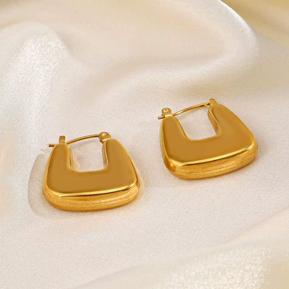 Wholesale Ladies Stainless Steel Hiphop Geometric Square Earrings 18K Gold Plated