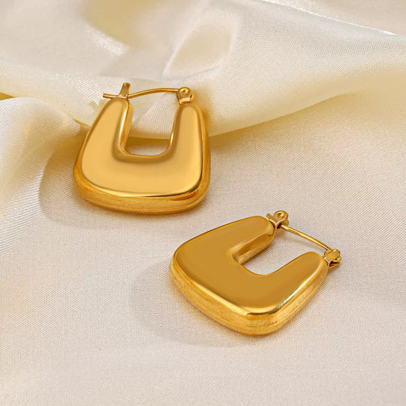 Wholesale Ladies Stainless Steel Hiphop Geometric Square Earrings 18K Gold Plated