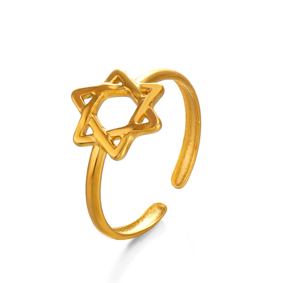 Wholesale Ladies Stainless Steel Hollow Fivepointed Star Ring Hiphop Allmatch Electroplated