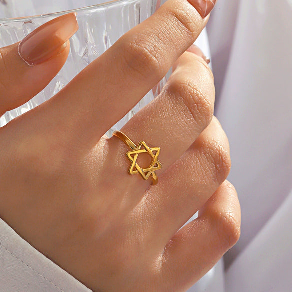 Wholesale Ladies Stainless Steel Hollow Fivepointed Star Ring Hiphop Allmatch Electroplated