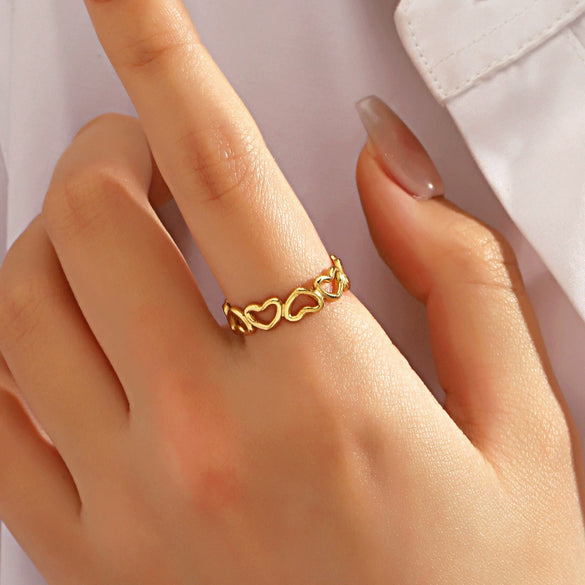 Wholesale Ladies Stainless Steel Hollow Heart Ring With Electroplating Hip Hop And Simple Style