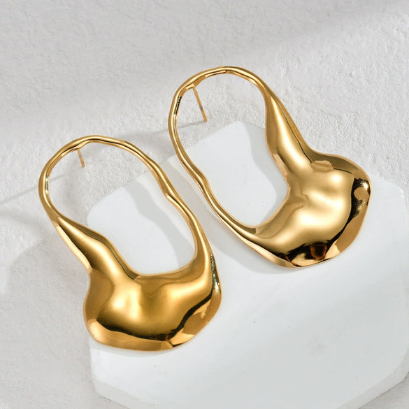 Wholesale Ladies Stainless Steel 18K Gold Electroplated Exaggerated Hollow Geometric Earrings