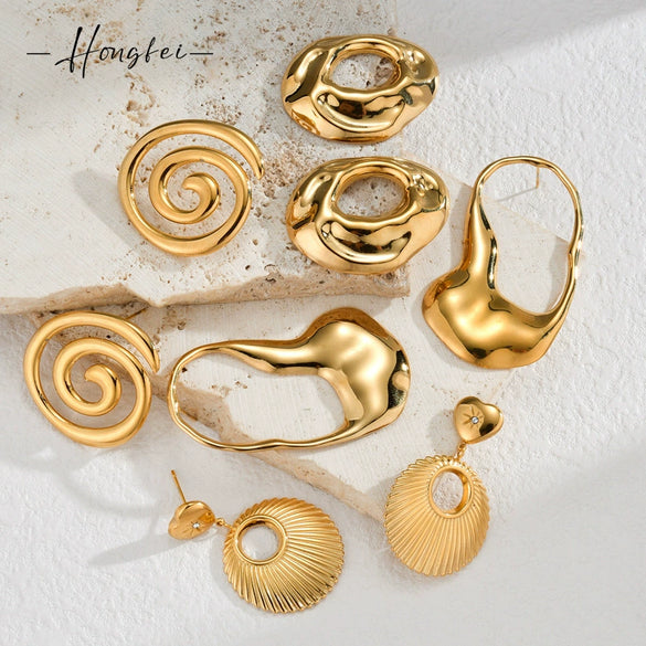 Wholesale Ladies Stainless Steel 18K Gold Electroplated Exaggerated Hollow Geometric Earrings