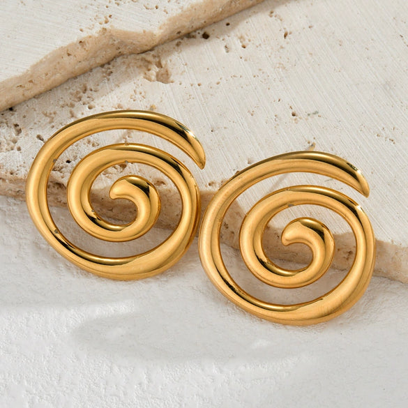 Wholesale Ladies Stainless Steel 18K Gold Electroplated Exaggerated Hollow Geometric Earrings