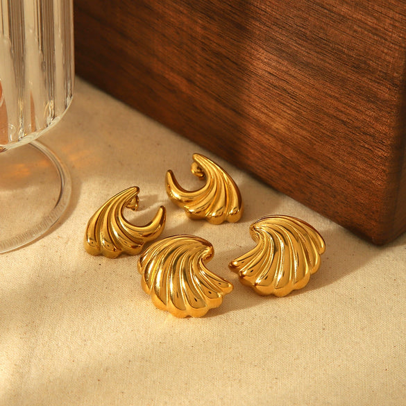 Wholesale Ladies Stainless Steel 18K Gold Electroplated Geometric Exaggerated Wave Earrings