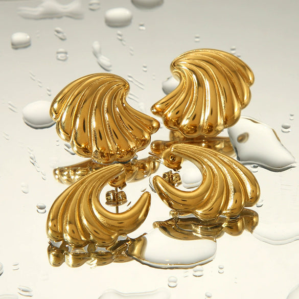 Wholesale Ladies Stainless Steel 18K Gold Electroplated Geometric Exaggerated Wave Earrings