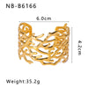 Wholesale Ladies Stainless Steel 18K Gold Plated Exaggerated Opening Bracelet With Leaves Design 18K Furnace Vacuum Plating