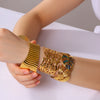 Wholesale Ladies Stainless Steel 18K Gold Plated Exaggerated Opening Bracelet With Leaves Design 18K Furnace Vacuum Plating
