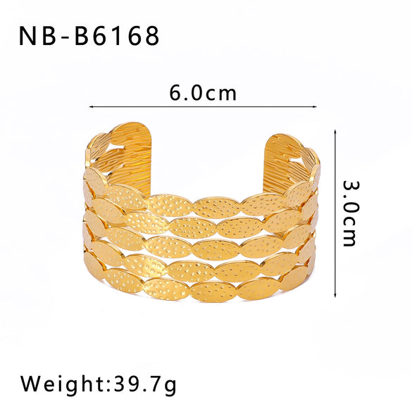 Wholesale Ladies Stainless Steel 18K Gold Plated Exaggerated Opening Bracelet With Leaves Design 18K Furnace Vacuum Plating