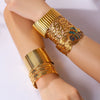 Wholesale Ladies Stainless Steel 18K Gold Plated Exaggerated Opening Bracelet With Leaves Design 18K Furnace Vacuum Plating