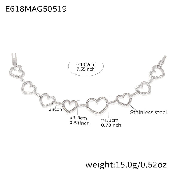 Wholesale Ladies Stainless Steel Love Circle Stitching Chain Bracelet With 5A Zircon Geometric Pattern Electroplating Light Luxury Temperament