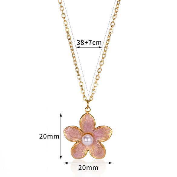 Wholesale Ladies Stainless Steel Oil Drop Flower Pendant Necklace With Electroplating