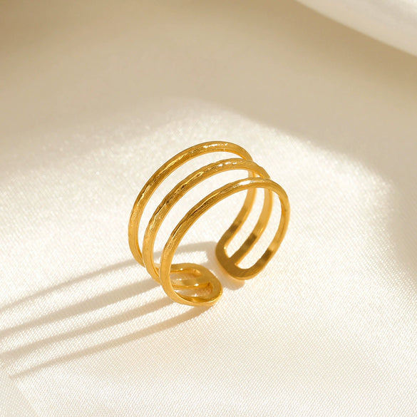 Wholesale Ladies Stainless Steel Open Adjustable Three Layer Line Ring With Geometric Design And Electroplating Treatment