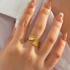 Wholesale Ladies Stainless Steel Open Leaf Ring With Electroplating And Simple Design