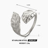 Wholesale Ladies Stainless Steel Open Leaf Ring With Electroplating And Simple Design