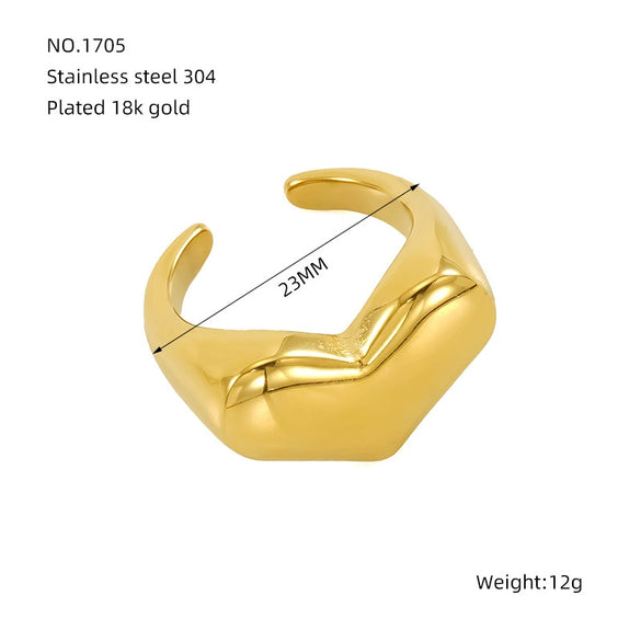 Wholesale Ladies Stainless Steel Open Ring Hand Jewelry Light Luxury Geometric Style 18K Gold Electroplated