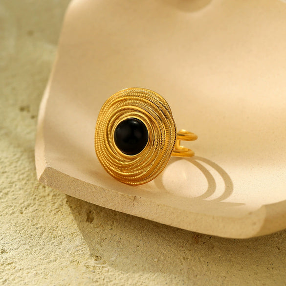 Wholesale Ladies Stainless Steel Open Ring With Geometric Pattern In Light Luxury Style And Electroplating Treatment