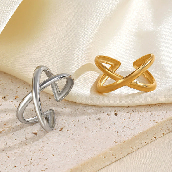 Wholesale Ladies Stainless Steel Open Ring With Geometric Style And 18K Gold Plated Electroplating Treatment